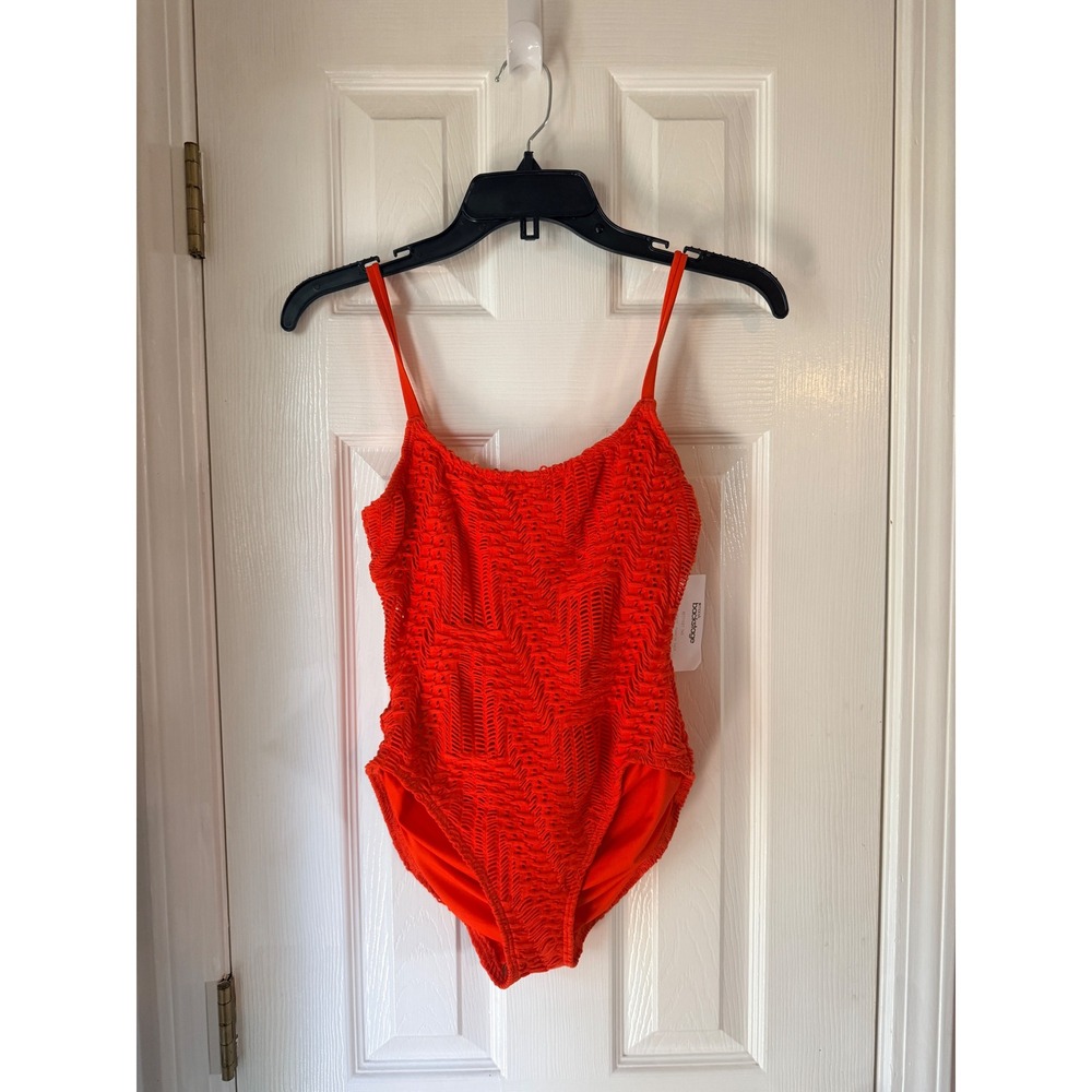 Carmen Marc Valvo Orange Textured One Piece Swimsuit Adjustable Straps Size 10